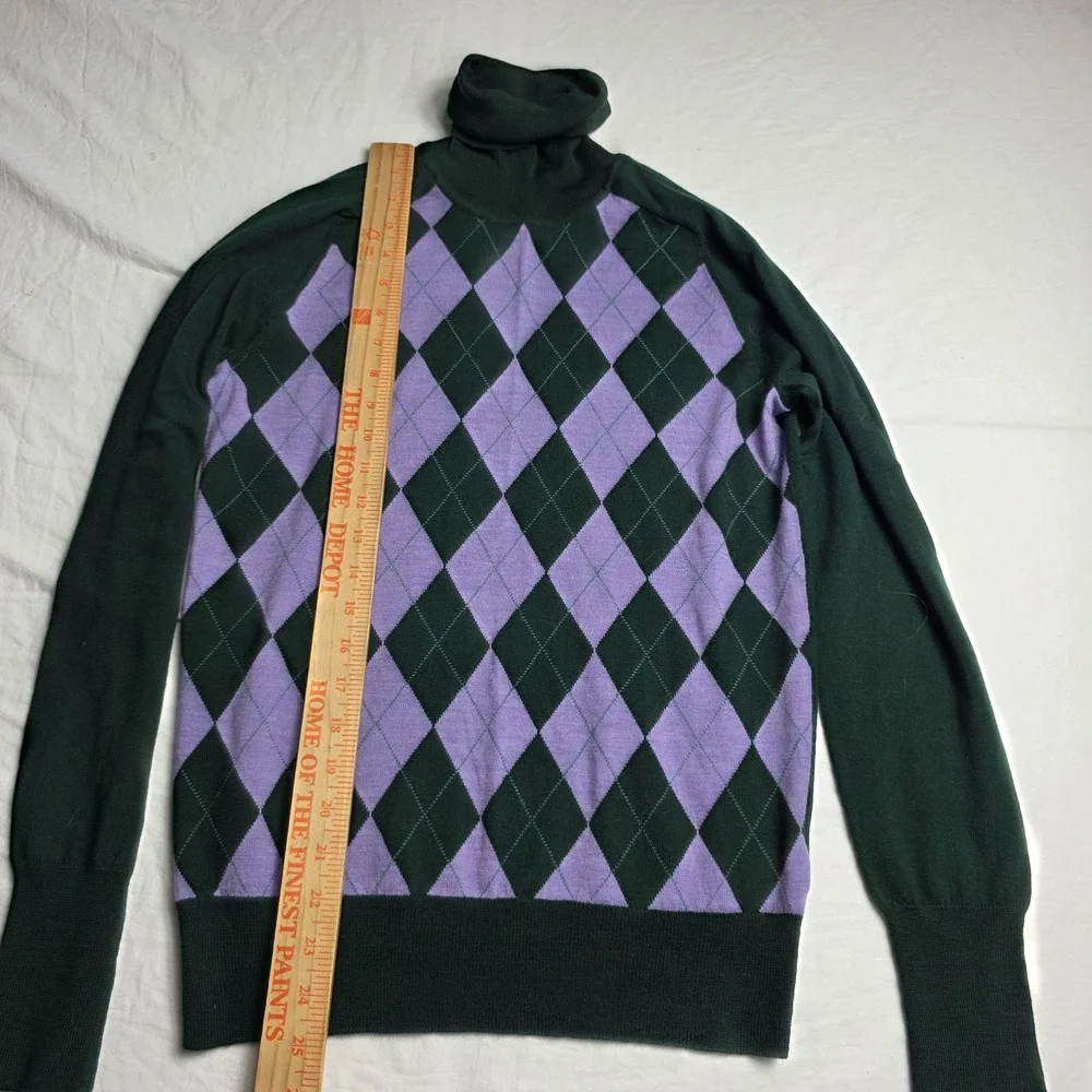 jcrew women's sweater turtleneck y2k argyle medium merino wool